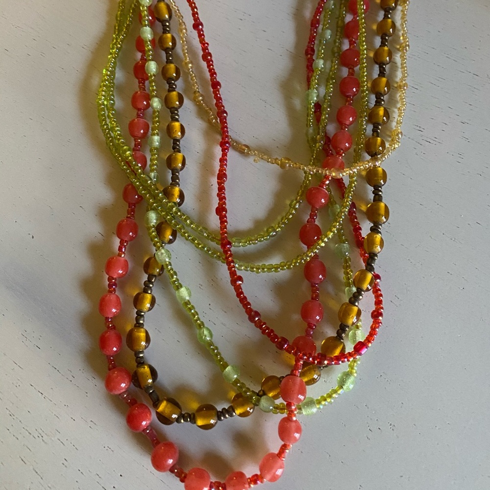 Glass Bead and Leather-lashed Necklace